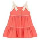 Younger Girls Coral Bow Dress, 1, hi-res