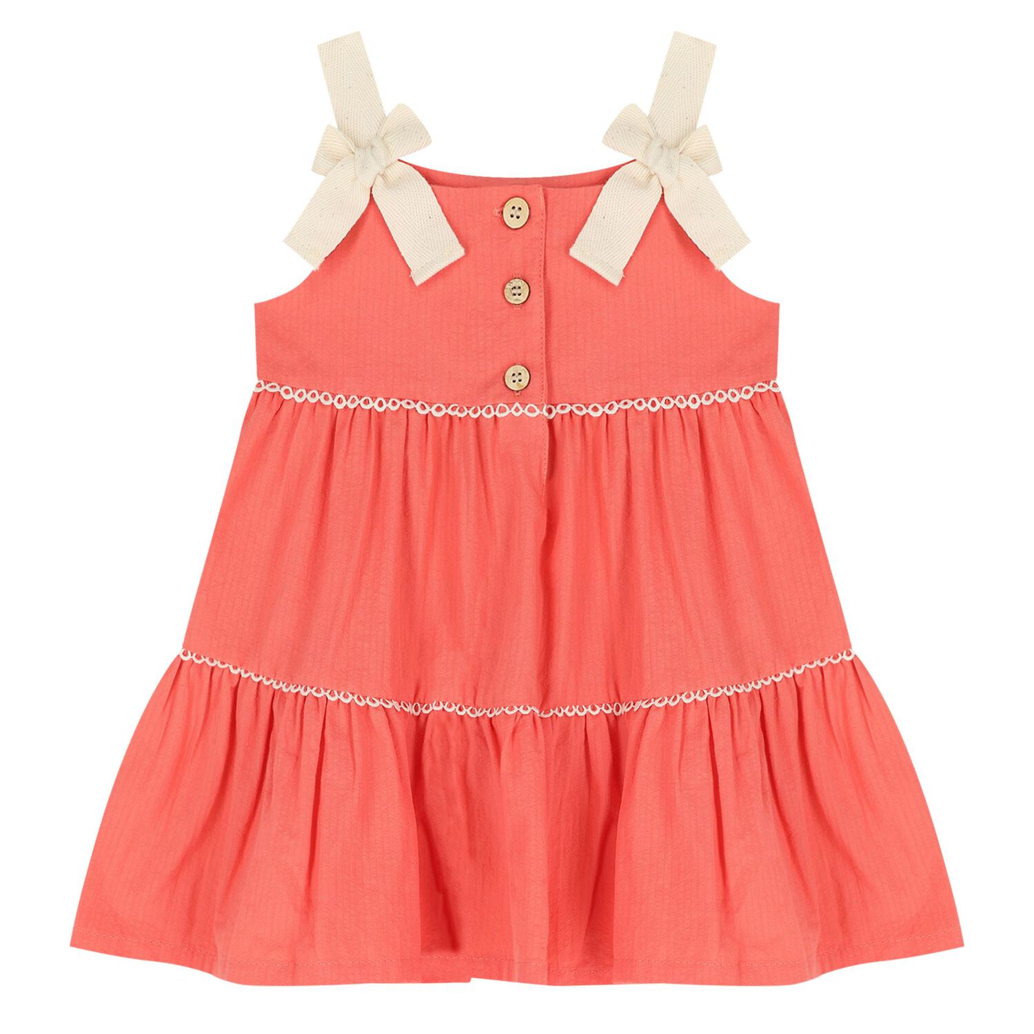 Younger Girls Coral Bow Dress, 1, hi-res