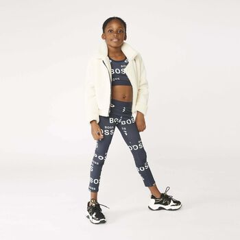 Girls Navy Logo Leggings