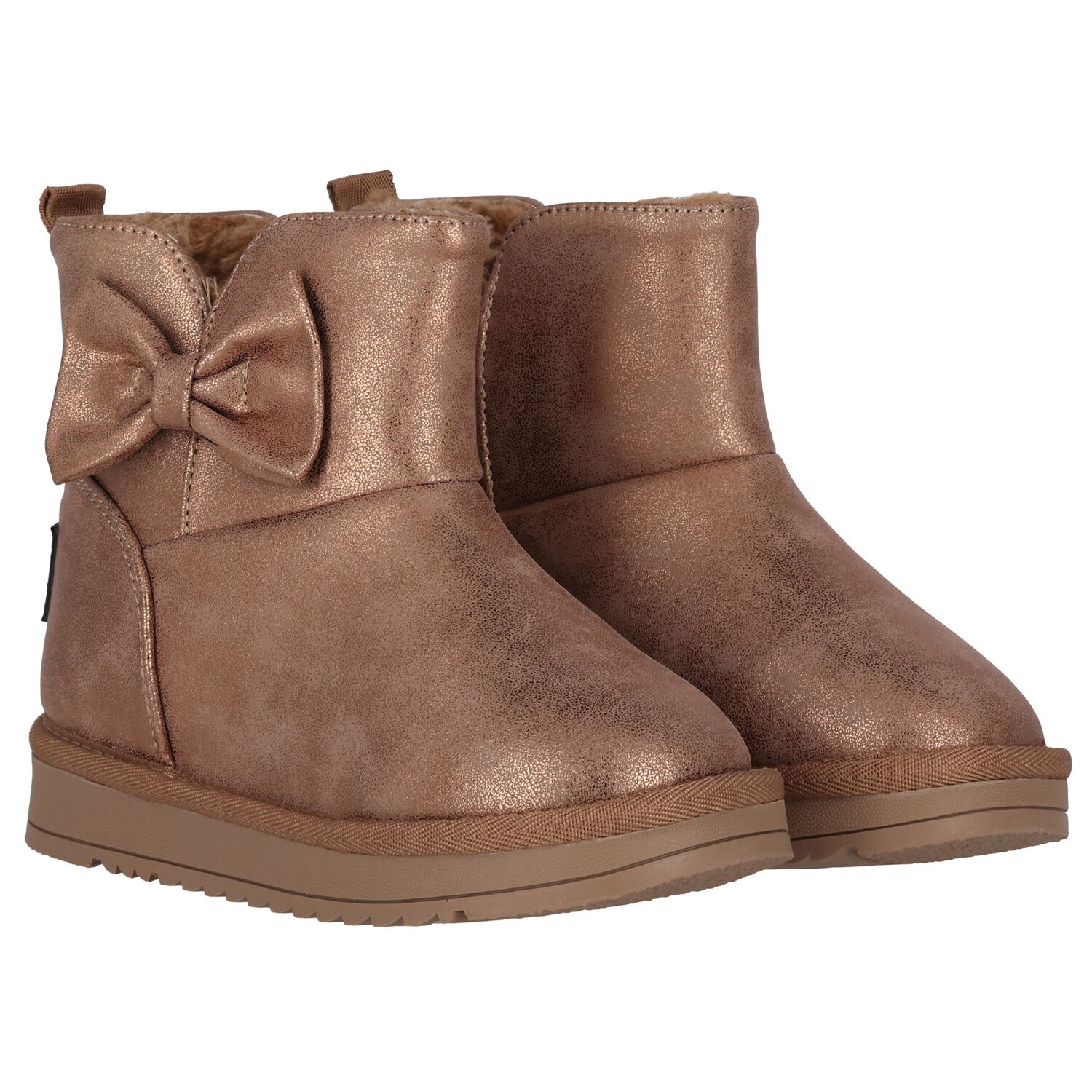 Girls Metallic Gold Faux Leather Bow Boots, 1, hi-res