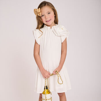 Girls White Bow Dress