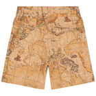 Boys Beige Geo Map Shorts, 1, hi-res