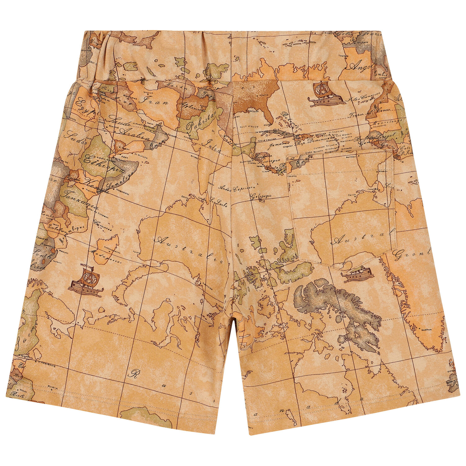 Boys Beige Geo Map Shorts, 1, hi-res