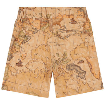 Boys Beige Geo Map Shorts