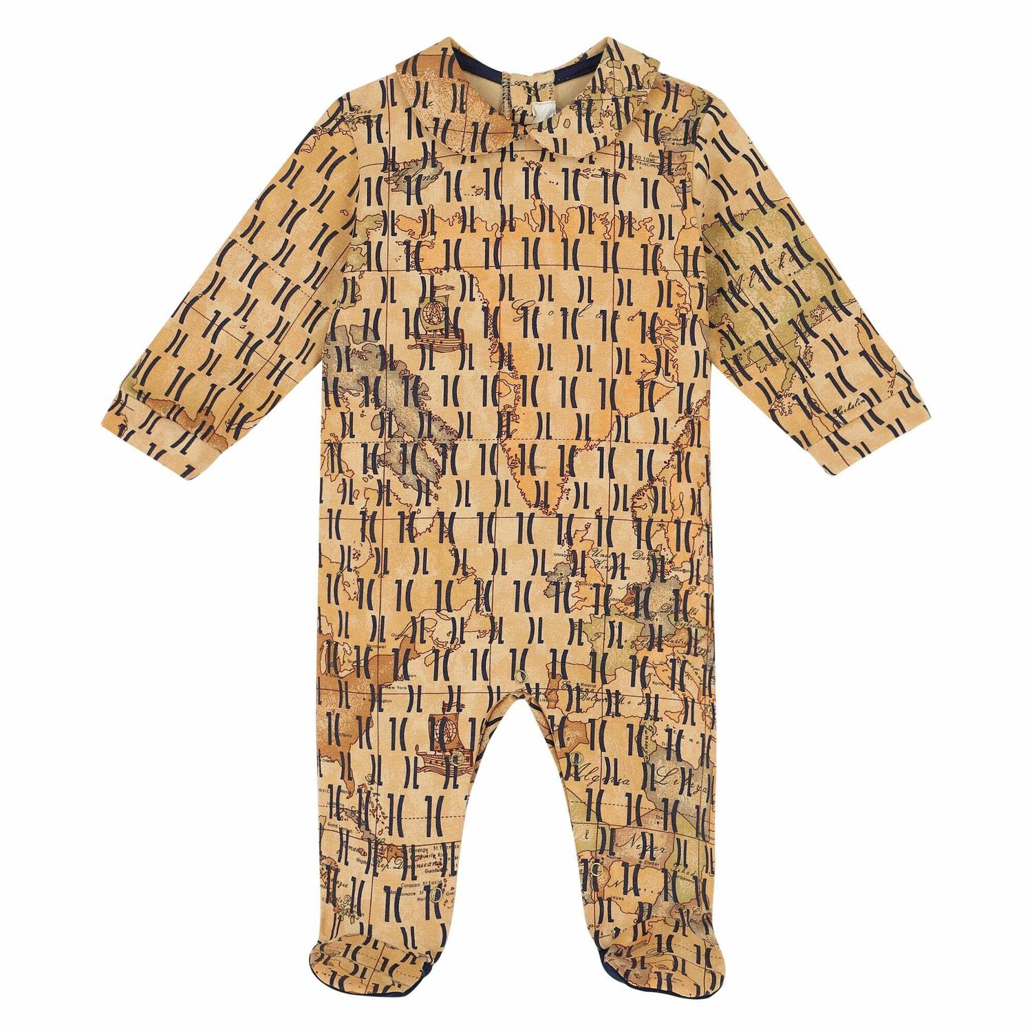 Baby Boys Beige Geo Map Babygrow, 1, hi-res