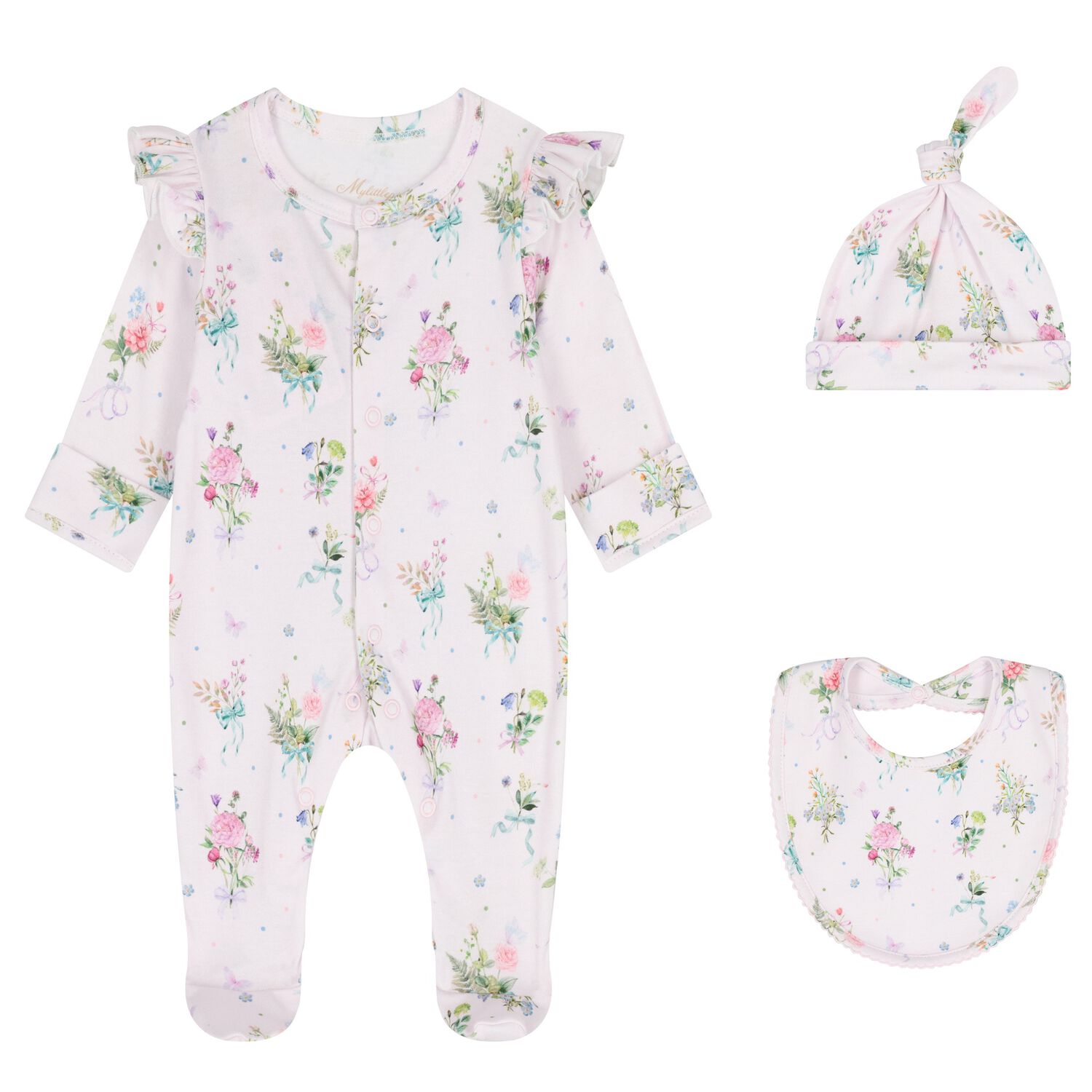 Baby Girls Pink Floral Babygrow Set, 1, hi-res
