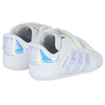 Baby Girls White Iridescent Superstar Crib Pre Walker Shoes