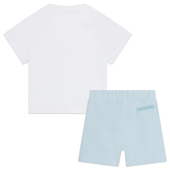 Younger Boys White & Blue Logo Shorts Set