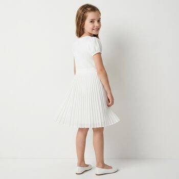 Girls White Logo Pleated Dress