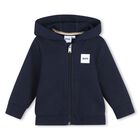 Younger Boys Navy Blue Logo Hooded Zip Up Top, 1, hi-res