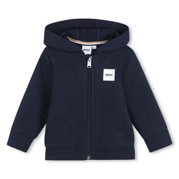 Younger Boys Navy Blue Logo Hooded Zip Up Top