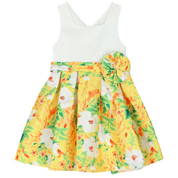 Girls White & Yellow Floral Dress