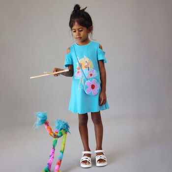 Girls Blue Ruffled Dress Set