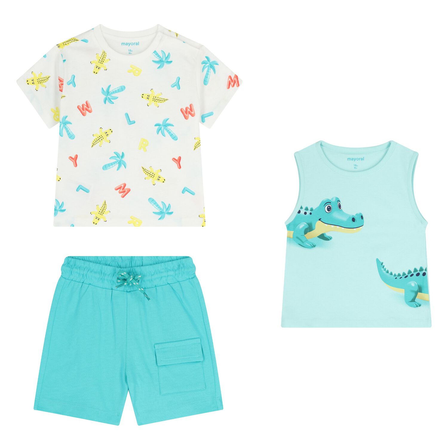 طقم شورت باللون الأخضر والأبيض للأولاد الصغار, 1, hi-res