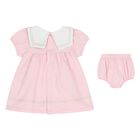 طقم فستان وردي وأبيض بشعار للبنات الصغيرات, 1, hi-res