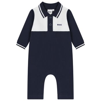 Baby Boys Navy Blue Logo Polo Romper