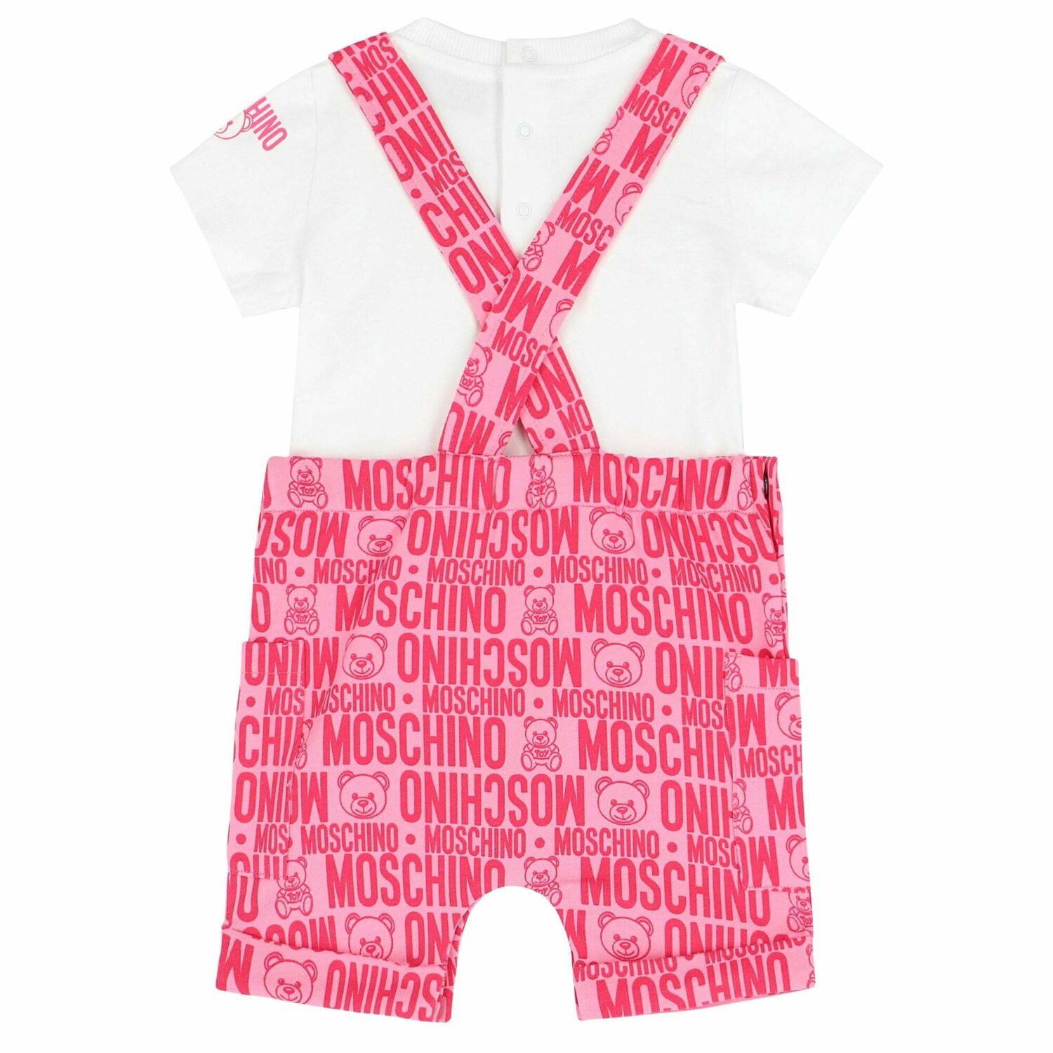 White & Pink Top & Dungaree Set, 3, hi-res