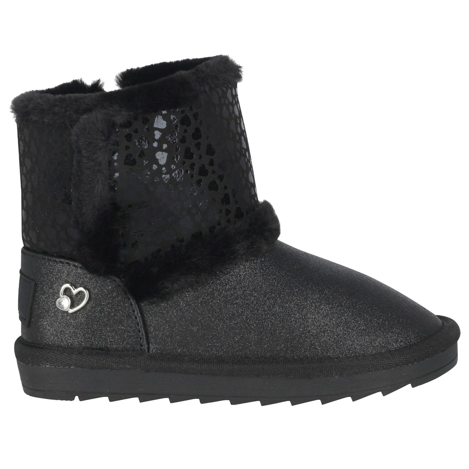 Girls Black Faux Leather Boots, 1, hi-res