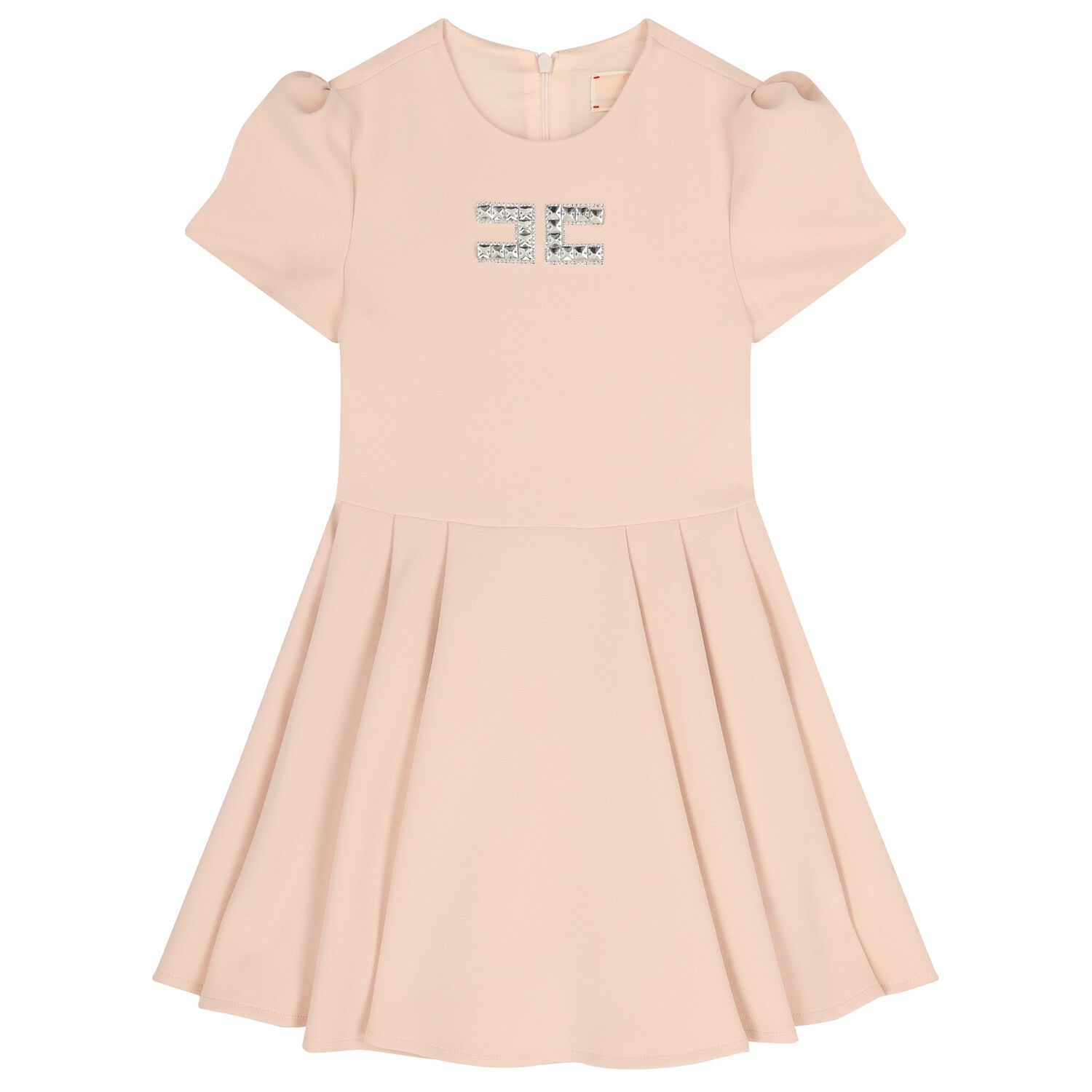 Girls Pink Diamante Logo Pleated Dress, 1, hi-res