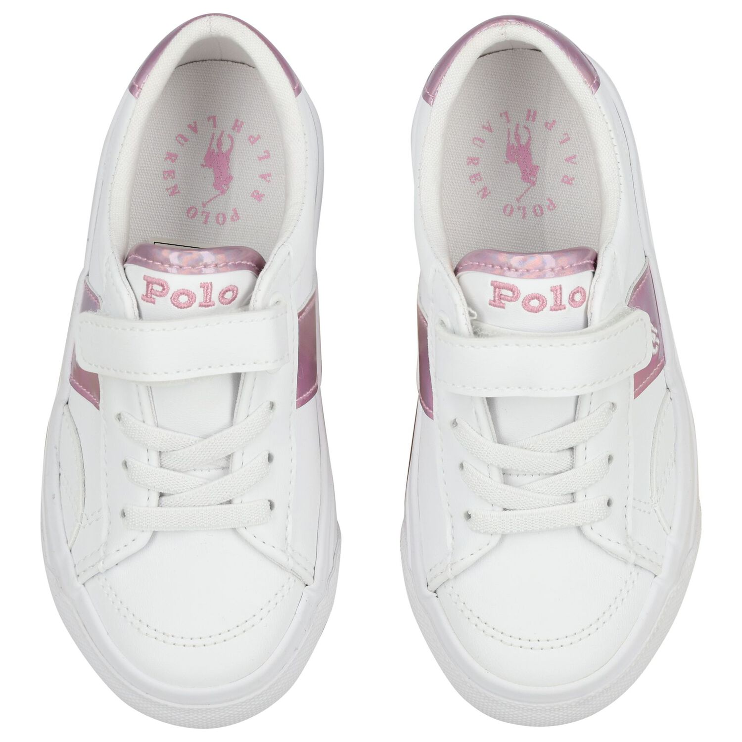 Girls White & Pink Logo Trainers, 1, hi-res