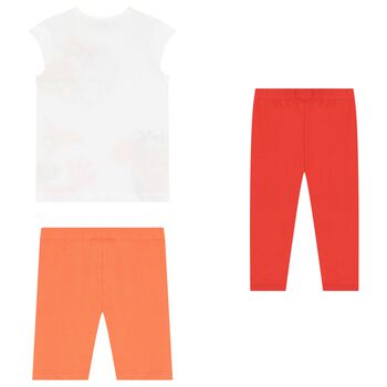Girls White, Red & Orange Leggings Set