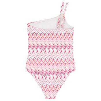 Girls White & Pink Zig Zag Swimsuit
