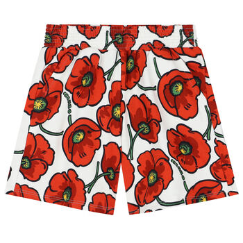 Girls White & Red Logo & Poppy Shorts