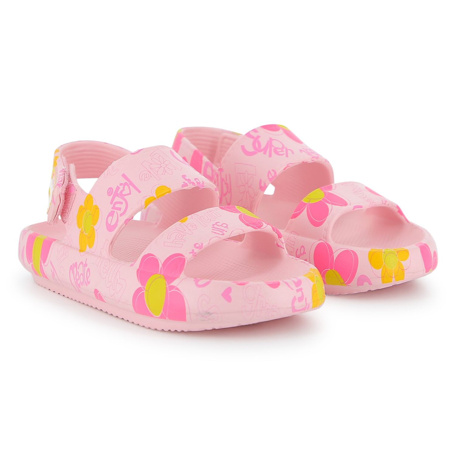Girls Pink Floral Sandals, 1, hi-res