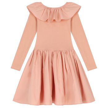 Girls Pink Ruffled Long Sleeve Dress