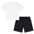 Boys White & Black Teddy Bear Logo Shorts Set, 2, hi-res