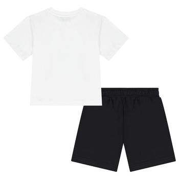 Boys White & Black Teddy Bear Logo Shorts Set
