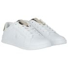 Girls White & Gold Logo Trainers, 1, hi-res
