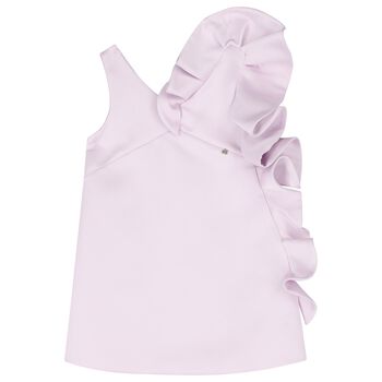 Girls Purple Satin Ruffled Dress