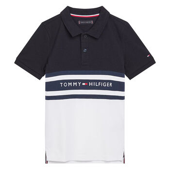 Boys White & Navy Logo Polo Shirt