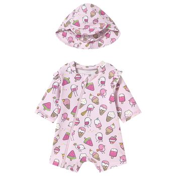 Baby Girls Pink Sun Suit & Hat Set (UPF40+)