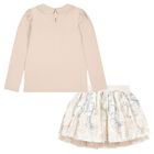 Girls Ivory & Beige Key Skirt Set, 2, hi-res