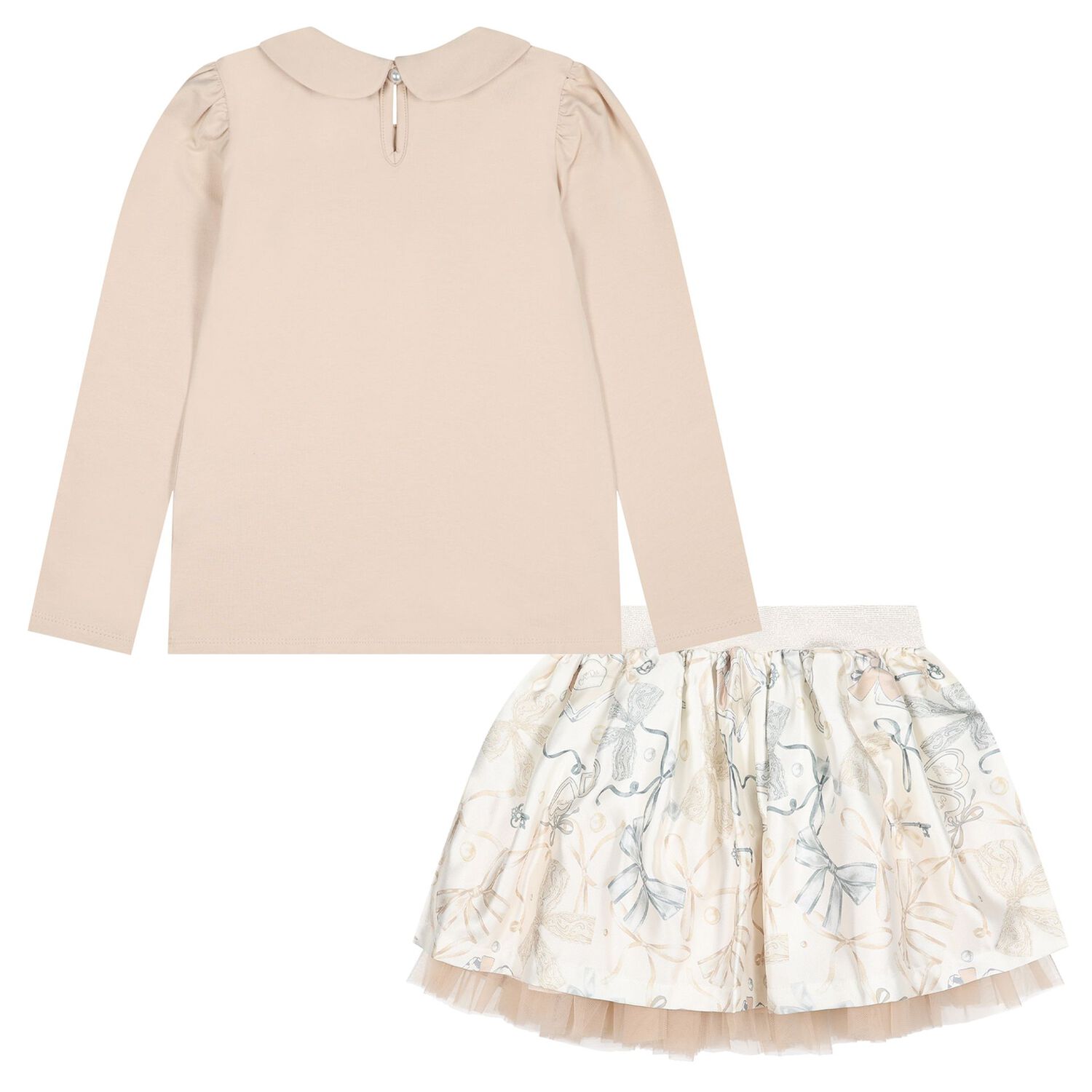Girls Ivory & Beige Key Skirt Set, 2, hi-res