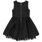 Girls Black Jacquard Heart Dress, 1, hi-res