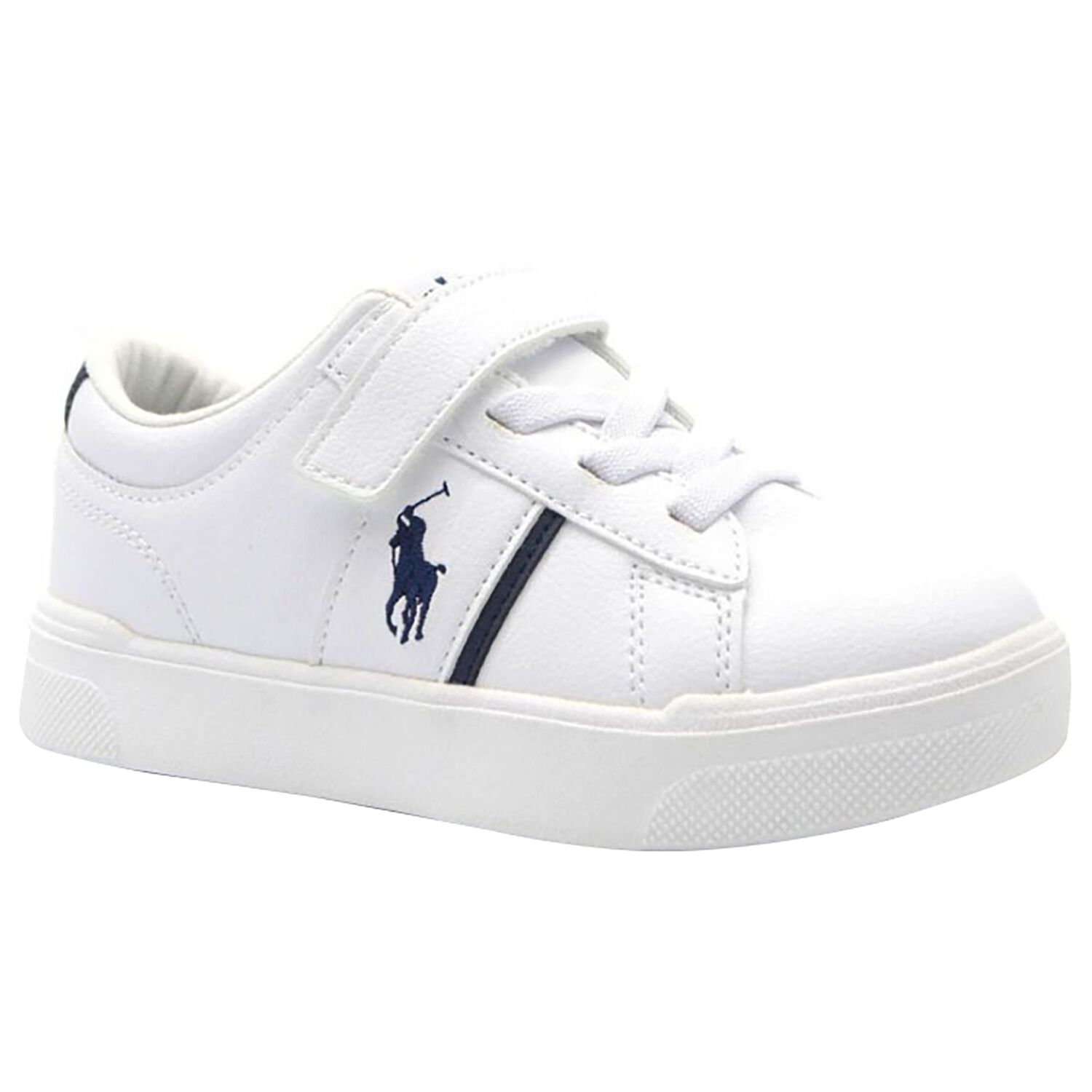 Boys White & Navy Blue Logo Trainers , 1, hi-res