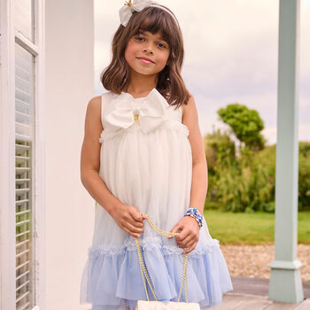 Girls White & Blue Tulle Ombre Dress