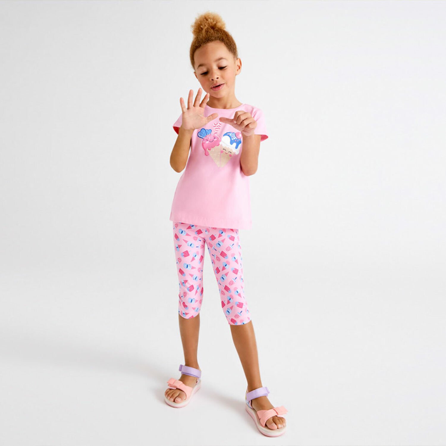 تيشيرت بطبعة أيس كريم باللون الوردي للبنات, 3, hi-res