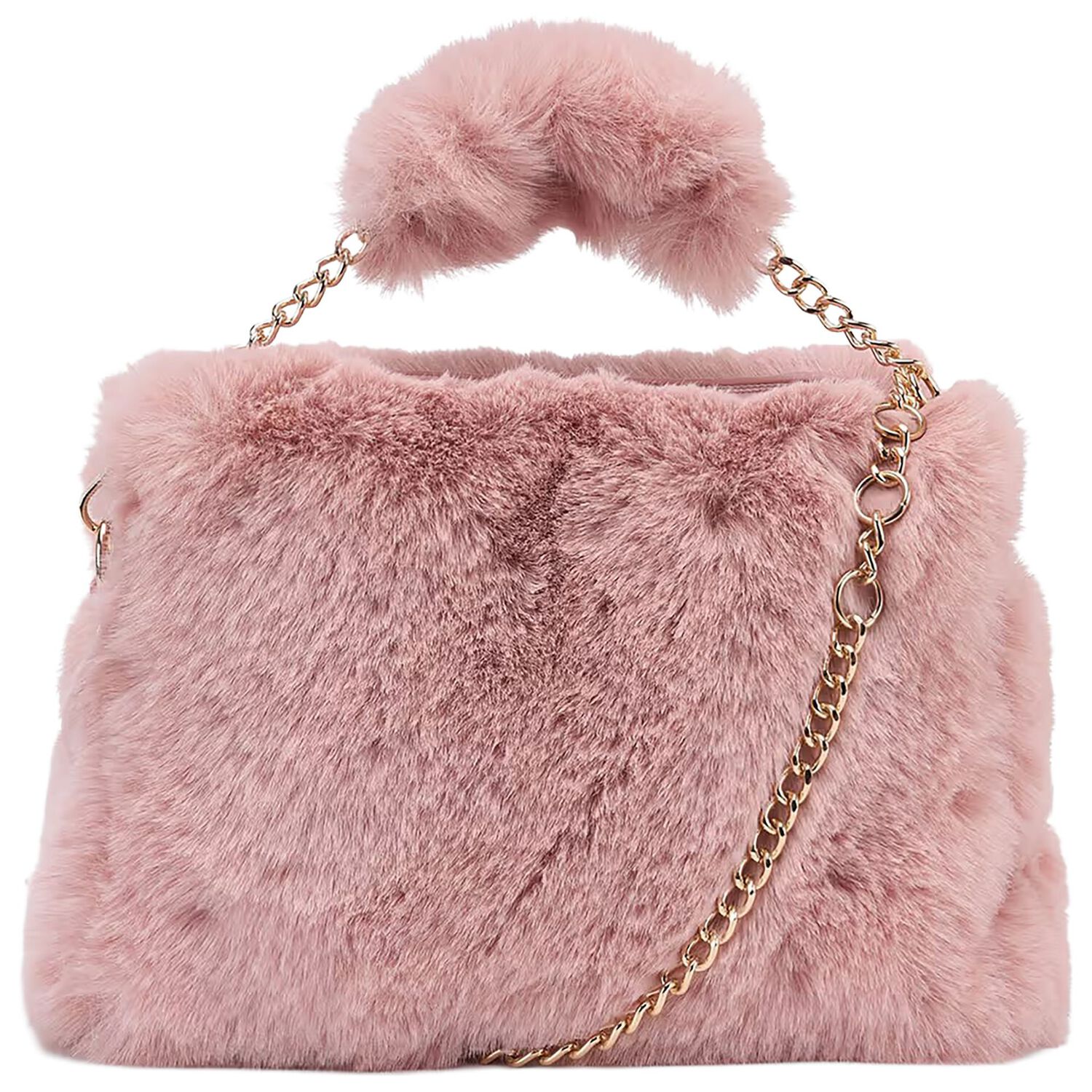 Girls Pink Faux Fur Handbag, 1, hi-res