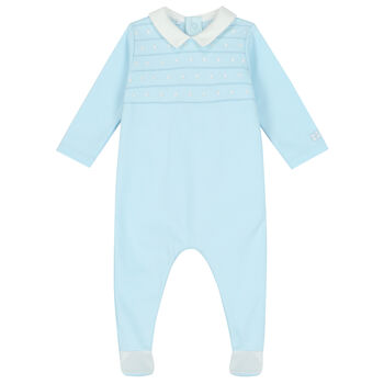 Baby Boys Blue Embroidered Babygrow