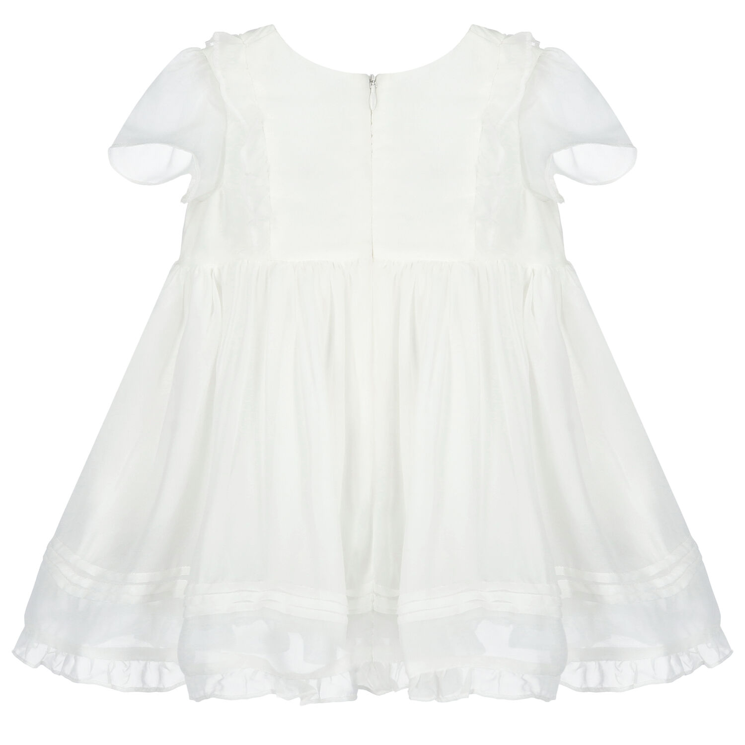 Baby Girls White Pleated Dress, 1, hi-res