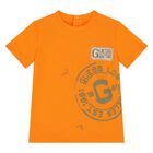 شورت بالشعار باللون البيج والبرتقالي للأولاد, 1, hi-res