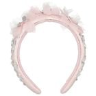 Girls Pink Flower Satin Headband, 1, hi-res