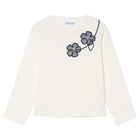 Girls Ivory Embroidered Floral Long Sleeve Top, 5, hi-res
