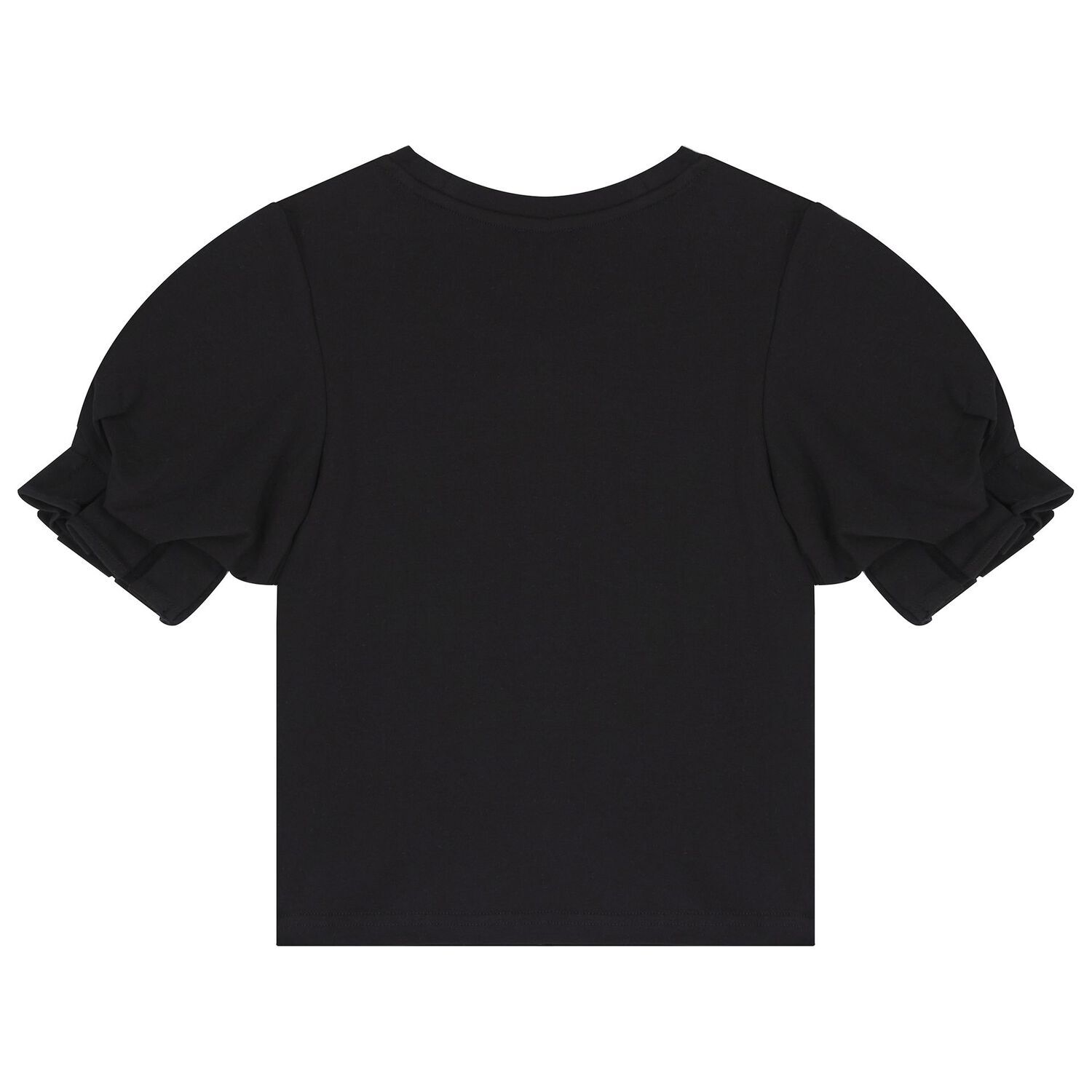 تيشيرت بنات بفيونكه باللون الاسود , 1, hi-res