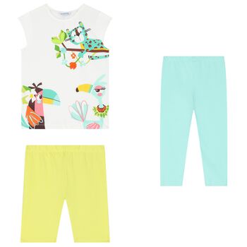 Girls White & Green Leggings Set