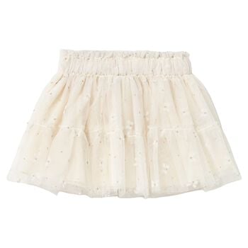 Younger Girls Ivory Bow Tulle Skirt